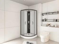 Douchecabine Kwart Cirkel - Aanpasbare Hoogte - L80 X B80 X H213/232 Cm - Zwart En Wit - Rovata-Shower & Design Online