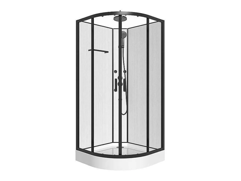 Douchecabine Met Massagefunctie Van Bamboevezel - Mat Zwart - L80 X B80 X H225 Cm - Zalifa-Shower & Design New