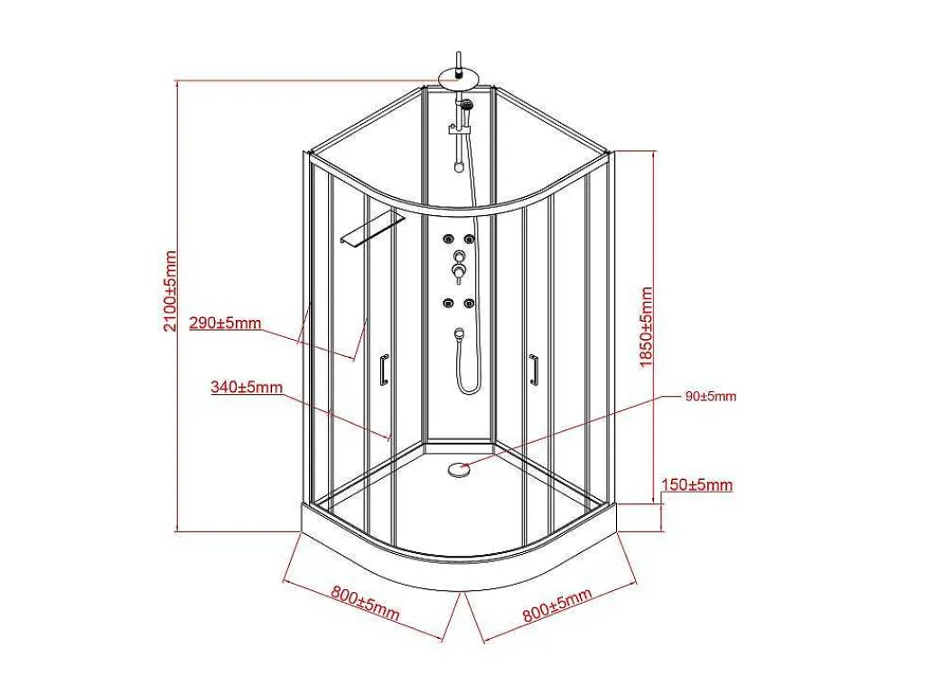 Douchecabine Met Massagefunctie Van Bamboevezel - Mat Zwart - L80 X B80 X H225 Cm - Zalifa-Shower & Design New