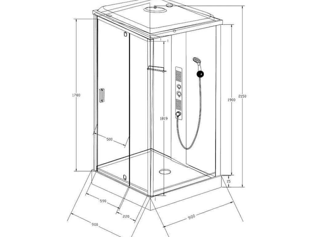 Douchecabine Met Massagestralen Primea - 2 Zones Met Massagestralen - L90 X D90 X H215 Cm - Tropische Regenfunctie En Handdouchekop-Shower & Design Best