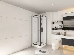 Douchecabine Met Omkeerbare Plaatsingsrichting- Aanpasbare Hoogte - Matzwart - L80 X B80 X H213/232 Cm - Savito-Shower & Design Clearance