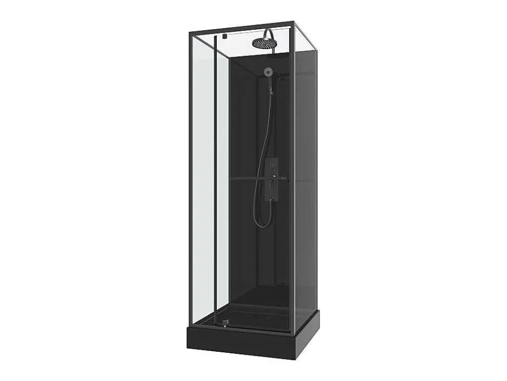 Douchecabine Met Omkeerbare Plaatsingsrichting En Aanpasbare Hoogte - Zwart - L90 X B90 X H213/232 Cm - Damilu-Shower & Design Best