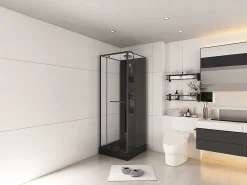 Douchecabine Met Omkeerbare Plaatsingsrichting En Aanpasbare Hoogte - Zwart - L90 X B90 X H213/232 Cm - Damilu-Shower & Design Best