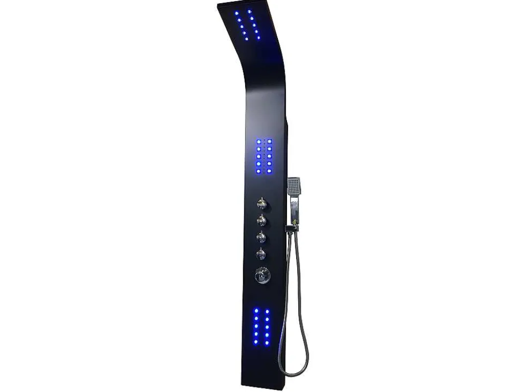 Douchekolom Felicita Met Thermostaatkraan, Balneotherapie En Led-Verlichting - 20*165Cm - Zwart-Shower & Design Discount