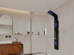 Douchekolom Felicita Met Thermostaatkraan, Balneotherapie En Led-Verlichting - 20*165Cm - Zwart-Shower & Design Discount
