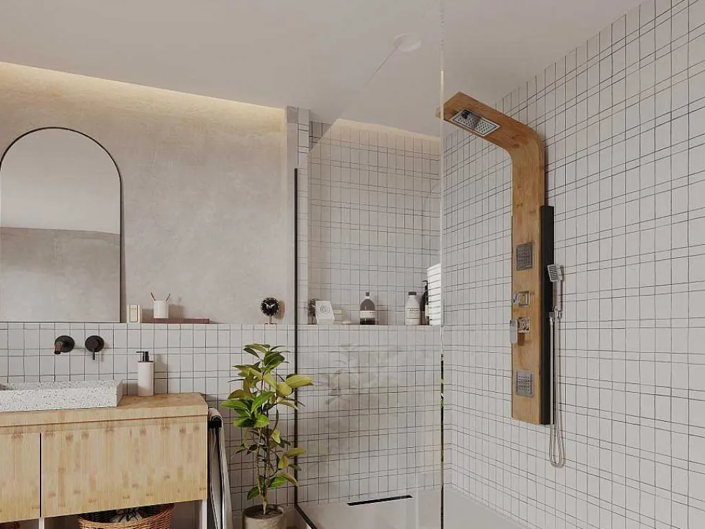 Douchekolom Met Massagestralen Dalima - Tropische Regen - Bamboepaneel - 22 X 145Cm-Shower & Design Discount