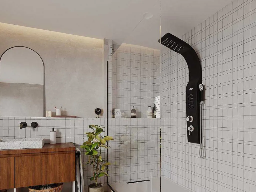 Douchekolom Met Massagestralen Kourbea - Zwart - 20 X 132 Cm-Shower & Design Outlet