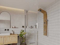 Douchekolom Met Massagestralen Tissia, Tropische Regen En Paneel Van Bamboe - 20 X 140 Cm-Shower & Design Outlet