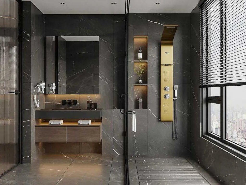 Douchekolom Met Thermostaatkraan En Massagestralen Josta - Goud - 45 X 150 Cm-Shower & Design Best