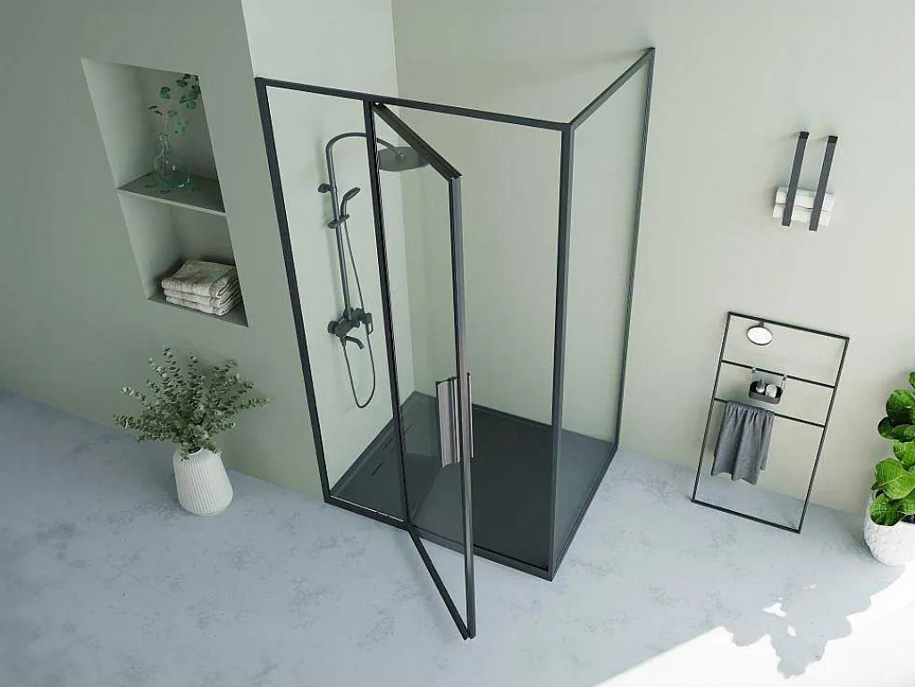 Douchewand Met Draaideur, Mat Zwart, Industriele Stijl - 120 X 80 X 195 Cm - Toroni-Shower & Design Outlet