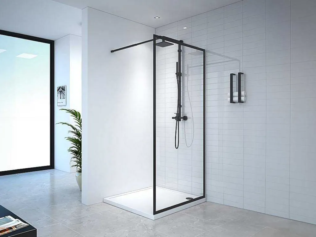 Douchewand Voor Inloopdouche 100 X 200 Cm Matzwart Gehard Glas Amberi-Shower & Design Best