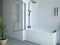 Draaibaar Badscherm Mat Zwart Werkplaats-Look - 80 X 140 Cm - Dolana-Shower & Design Discount