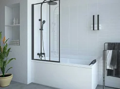 Draaibaar Badscherm Mat Zwart Werkplaats-Look - 80 X 140 Cm - Dolana-Shower & Design Discount