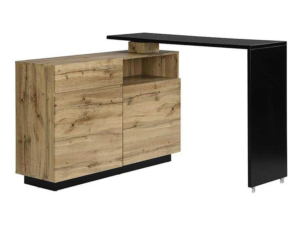 Draaibaar Barmeubel Eldir - 2 Deuren, 1 Lade En 1 Nis - Mdf - Eiken & Zwart-Vente-unique Best