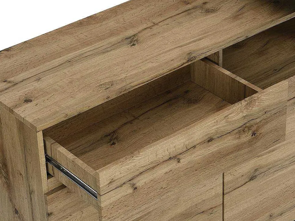 Draaibaar Barmeubel Eldir - 2 Deuren, 1 Lade En 1 Nis - Mdf - Eiken & Zwart-Vente-unique Best