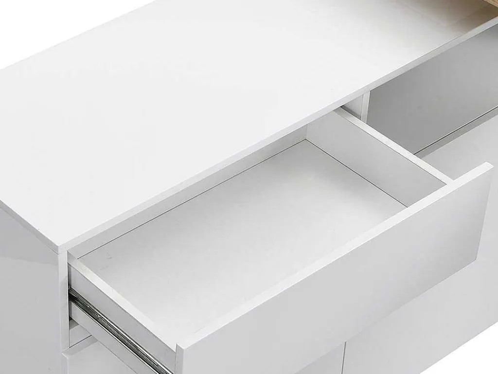 Draaibaar Barmeubel Eldir- 2 Deuren, 1 Lade En 1 Nis - Mdf - Witgelakt & Eiken-Vente-unique Outlet
