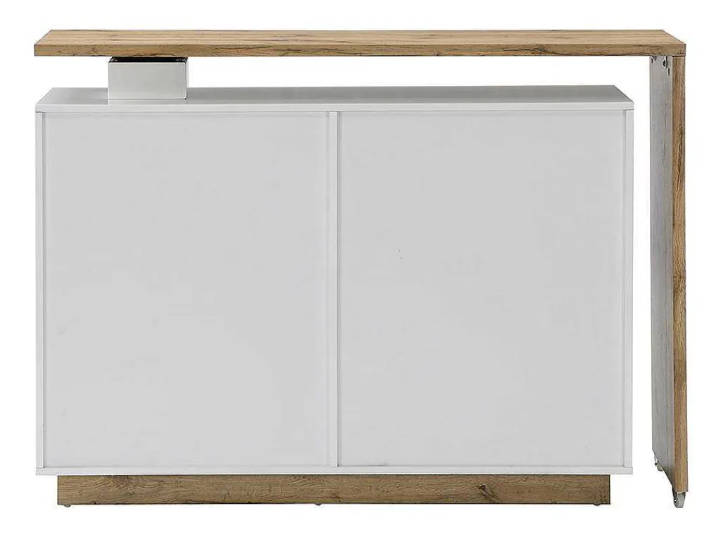 Draaibaar Barmeubel Eldir- 2 Deuren, 1 Lade En 1 Nis - Mdf - Witgelakt & Eiken-Vente-unique Outlet