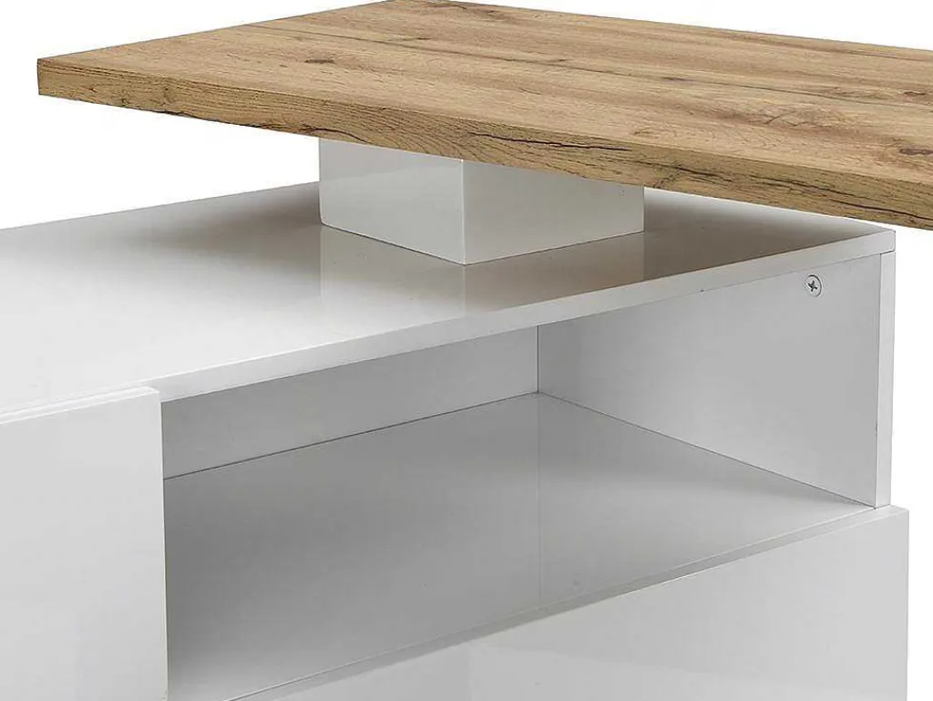 Draaibaar Barmeubel Eldir- 2 Deuren, 1 Lade En 1 Nis - Mdf - Witgelakt & Eiken-Vente-unique Outlet