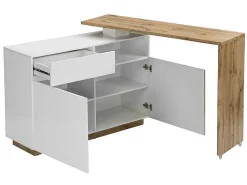 Draaibaar Barmeubel Eldir- 2 Deuren, 1 Lade En 1 Nis - Mdf - Witgelakt & Eiken-Vente-unique Outlet
