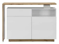 Draaibaar Barmeubel Eldir- 2 Deuren, 1 Lade En 1 Nis - Mdf - Witgelakt & Eiken-Vente-unique Outlet