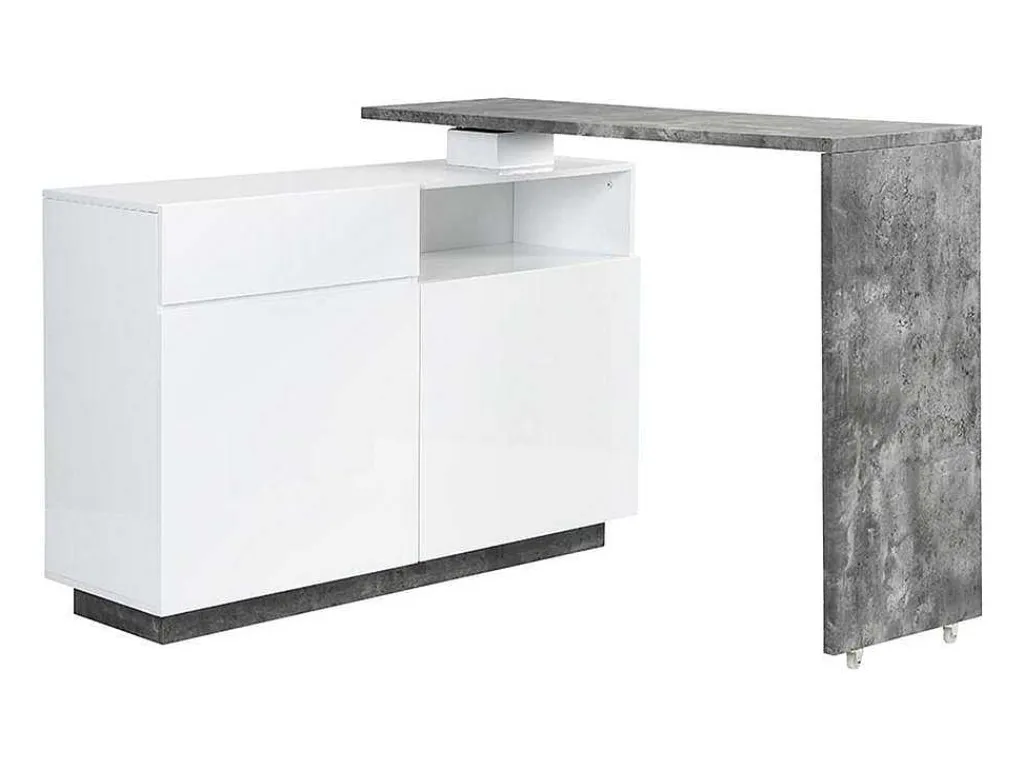 Draaibaar Barmeubel Eldir - 2 Deuren, 1 Lade En 1 Nis - Mdf - Witgelakt & Betonkleur-Vente-unique