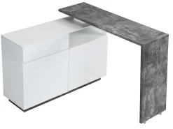 Draaibaar Barmeubel Eldir - 2 Deuren, 1 Lade En 1 Nis - Mdf - Witgelakt & Betonkleur-Vente-unique
