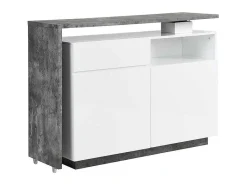 Draaibaar Barmeubel Eldir - 2 Deuren, 1 Lade En 1 Nis - Mdf - Witgelakt & Betonkleur-Vente-unique