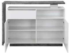 Draaibaar Barmeubel Eldir - 2 Deuren, 1 Lade En 1 Nis - Mdf - Witgelakt & Betonkleur-Vente-unique