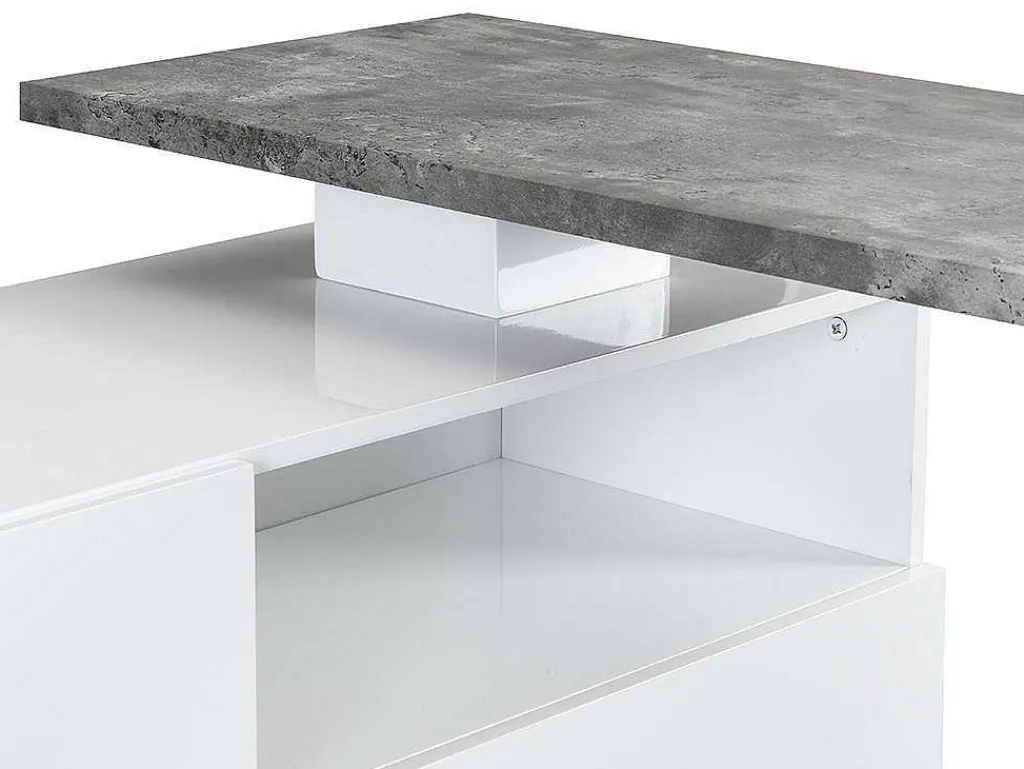 Draaibaar Barmeubel Eldir - 2 Deuren, 1 Lade En 1 Nis - Mdf - Witgelakt & Betonkleur-Vente-unique