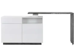 Draaibaar Barmeubel Eldir - 2 Deuren, 1 Lade En 1 Nis - Mdf - Witgelakt & Betonkleur-Vente-unique