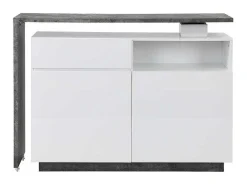 Draaibaar Barmeubel Eldir - 2 Deuren, 1 Lade En 1 Nis - Mdf - Witgelakt & Betonkleur-Vente-unique