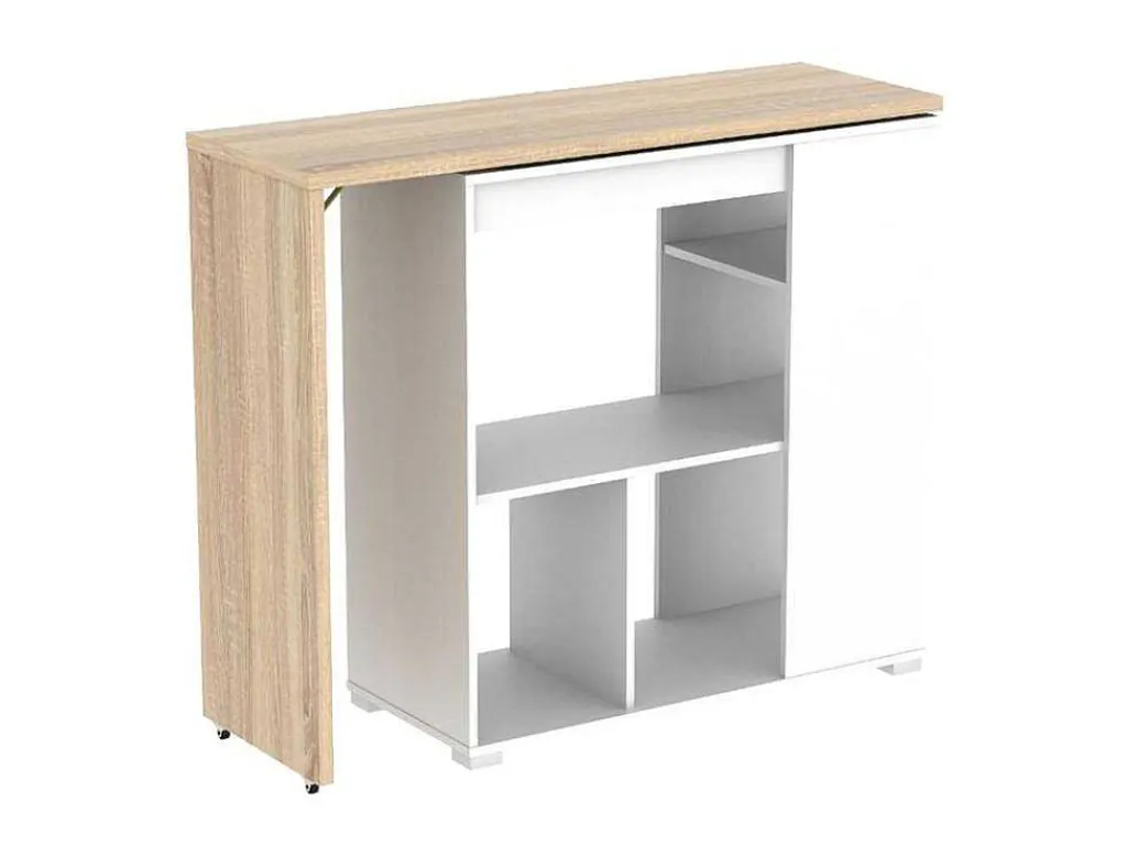 Draaibaar Barmeubel Saturne - Wit En Eiken-Vente-unique Clearance