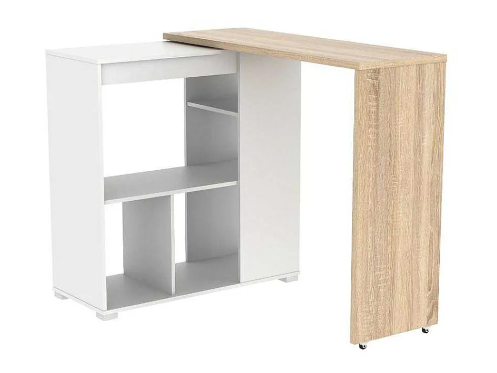 Draaibaar Barmeubel Saturne - Wit En Eiken-Vente-unique Clearance