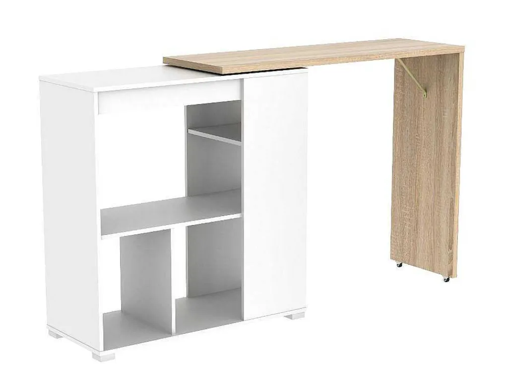 Draaibaar Barmeubel Saturne - Wit En Eiken-Vente-unique Clearance