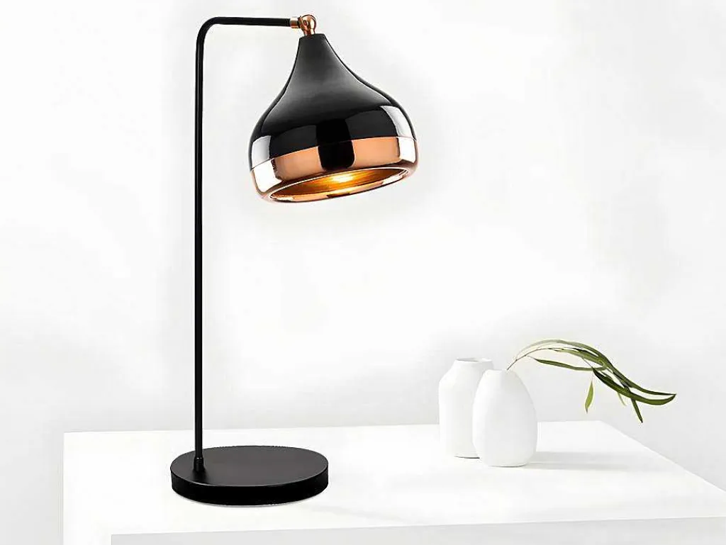 Draaibare Bureaulamp Van Metaal Yildo - D17 X H52 Cm - Zwart En Koperkleurig-OZAIA New