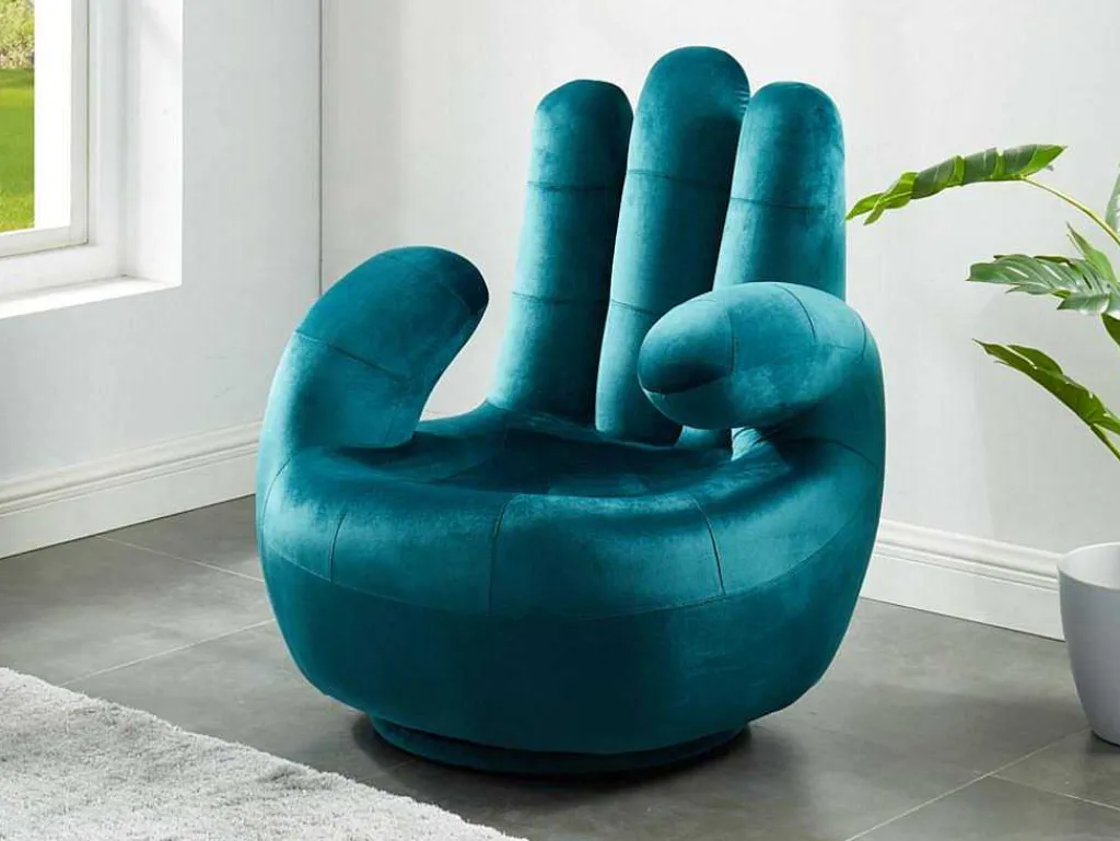 Draaibare Fauteuil Hand Catchy Van Fluweel - Eendenblauw-Vente-unique Clearance