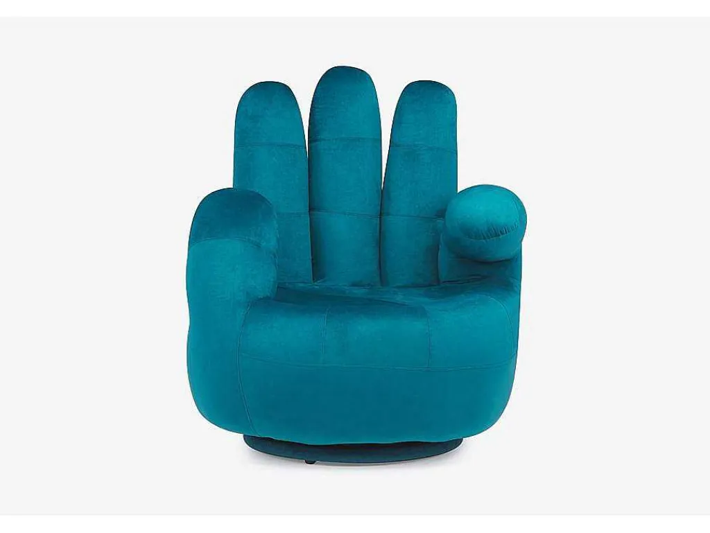 Draaibare Fauteuil Hand Catchy Van Fluweel - Eendenblauw-Vente-unique Clearance