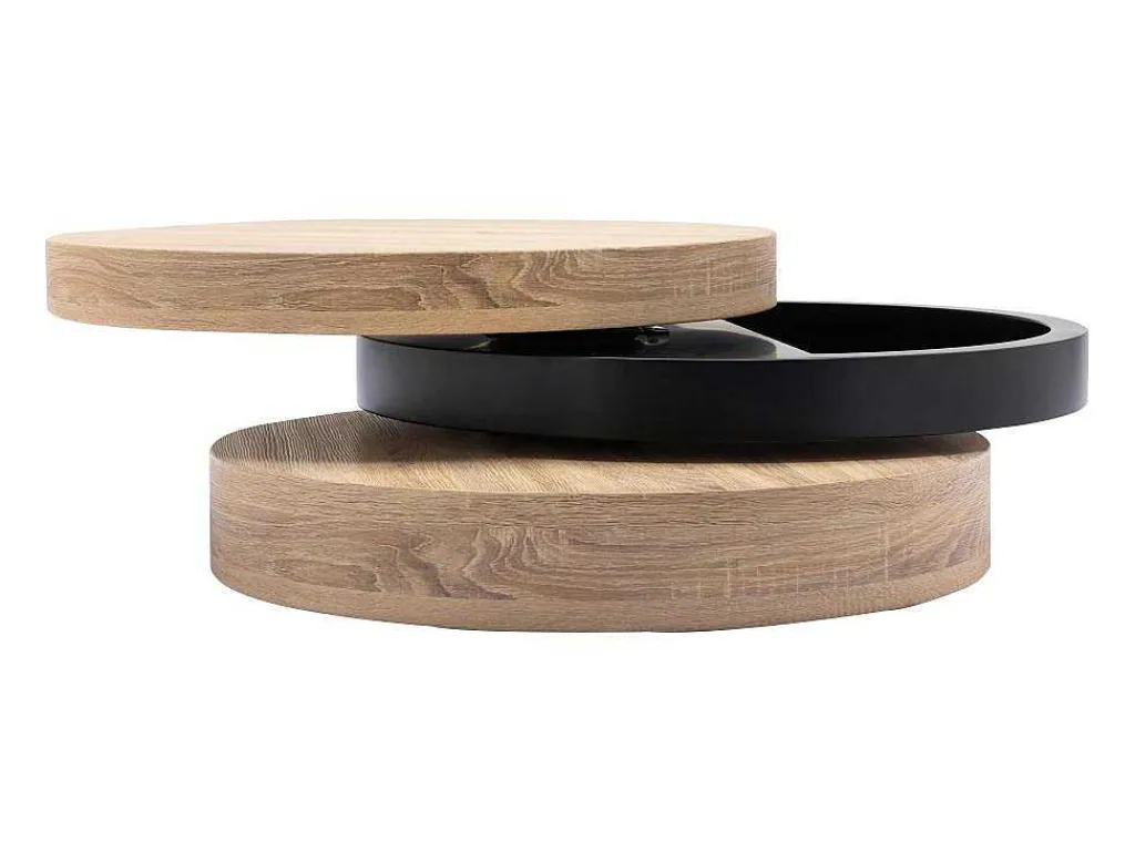 Draaibare Ronde Salontafel Met 1 Nis Van Mdf - Zwart En Licht Naturel - Janita-Vente-unique Online