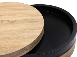 Draaibare Ronde Salontafel Met 1 Nis Van Mdf - Zwart En Licht Naturel - Janita-Vente-unique Online