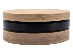 Draaibare Ronde Salontafel Met 1 Nis Van Mdf - Zwart En Licht Naturel - Janita-Vente-unique Online