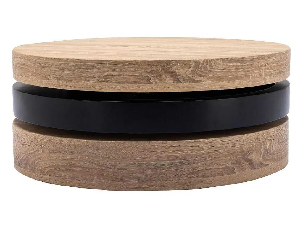 Draaibare Ronde Salontafel Met 1 Nis Van Mdf - Zwart En Licht Naturel - Janita-Vente-unique Online