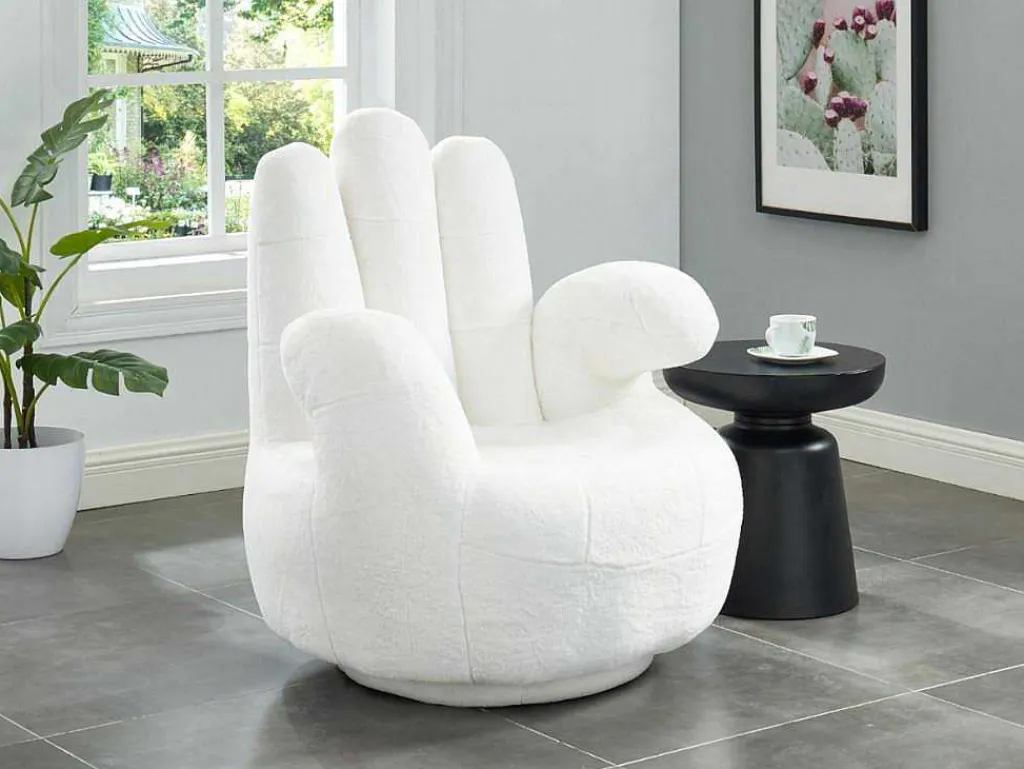 Draaiende Fauteuil Van Imitatiebont Catchy - Wit-Vente-unique Online