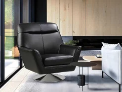 Draaifauteuil Ithaque In Buffelleer - Zwart-Vente-unique Clearance
