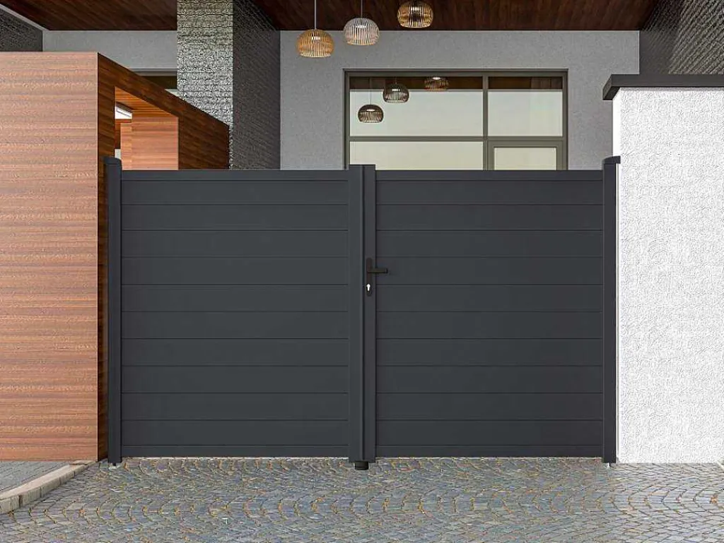 Draaipoort Van Aluminium Antraciet - L305 X 181 Cm - Nazario-EXPERTLAND
