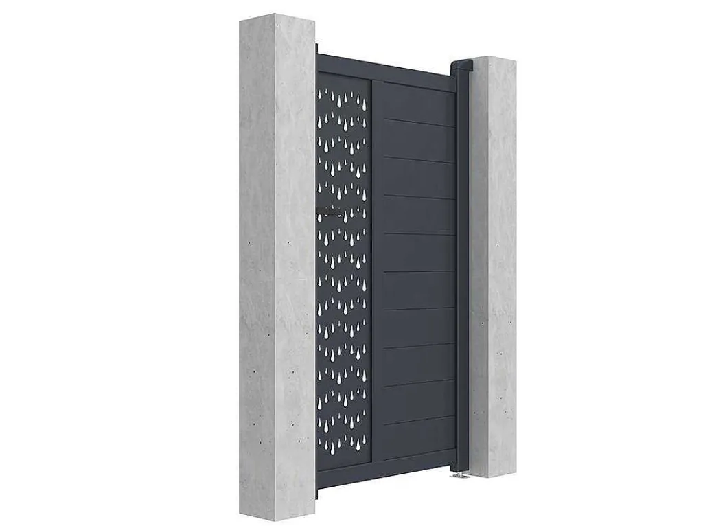 Draaipoort Van Aluminium Met Motieven - Halfopengewerkt - L. 103 X H. 181 Cm - Antraciet - Gregor-EXPERTLAND Best