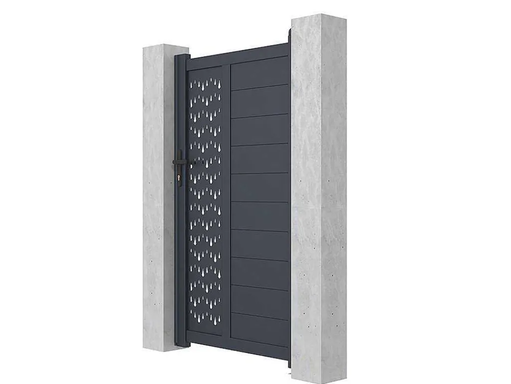 Draaipoort Van Aluminium Met Motieven - Halfopengewerkt - L. 103 X H. 181 Cm - Antraciet - Gregor-EXPERTLAND Best
