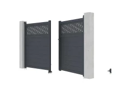 Draaipoort Van Aluminium Met Motieven - Halfopengewerkt - L. 305 X H. 182 Cm - Antraciet - Bazio-EXPERTLAND New