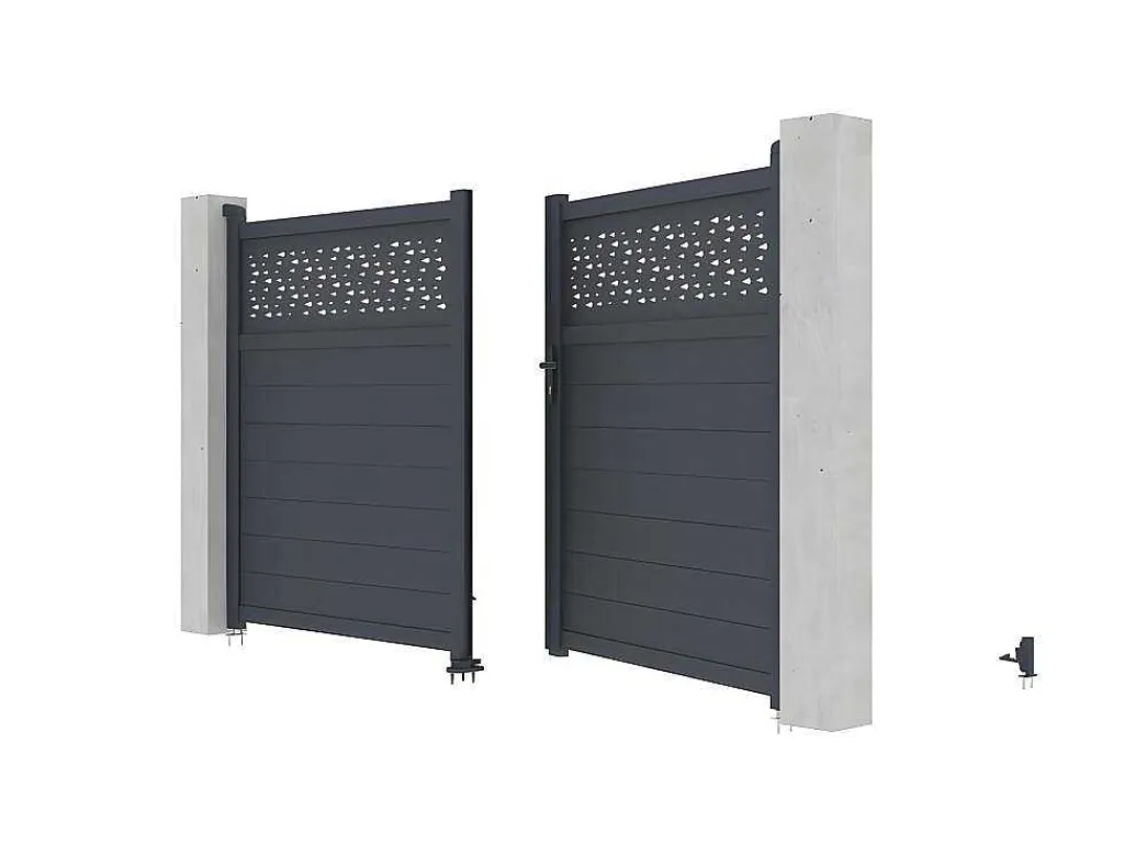 Draaipoort Van Aluminium Met Motieven - Halfopengewerkt - L. 305 X H. 182 Cm - Antraciet - Bazio-EXPERTLAND New