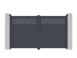 Draaipoort Van Aluminium Met Motieven - Halfopengewerkt - L. 305 X H. 182 Cm - Antraciet - Bazio-EXPERTLAND New
