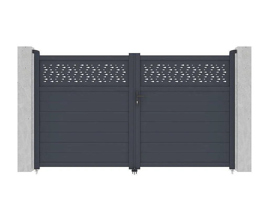 Draaipoort Van Aluminium Met Motieven - Halfopengewerkt - L. 305 X H. 182 Cm - Antraciet - Bazio-EXPERTLAND New